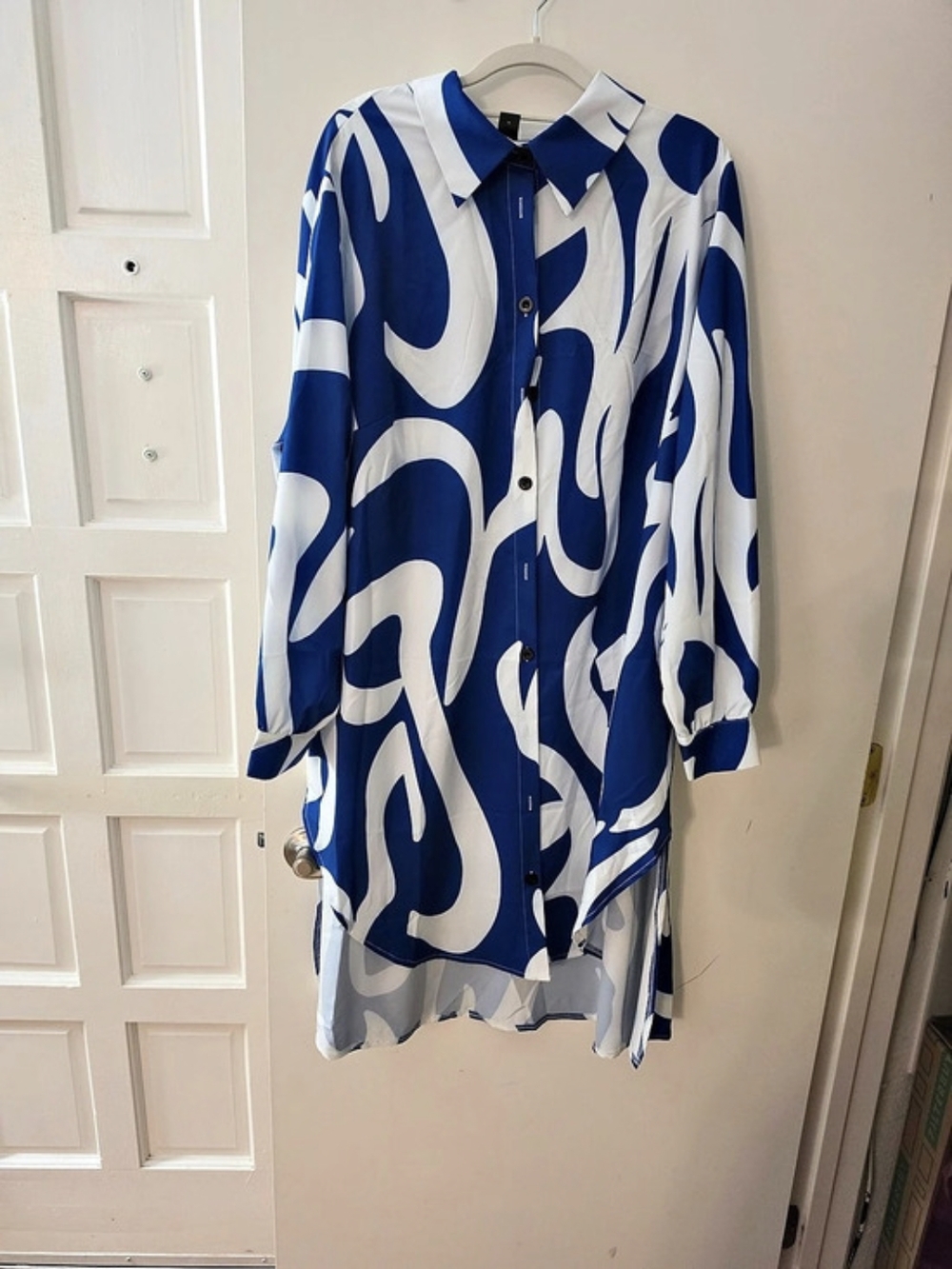 SHEIN Curve Abstract Blue & White Button Down 3XL Like New